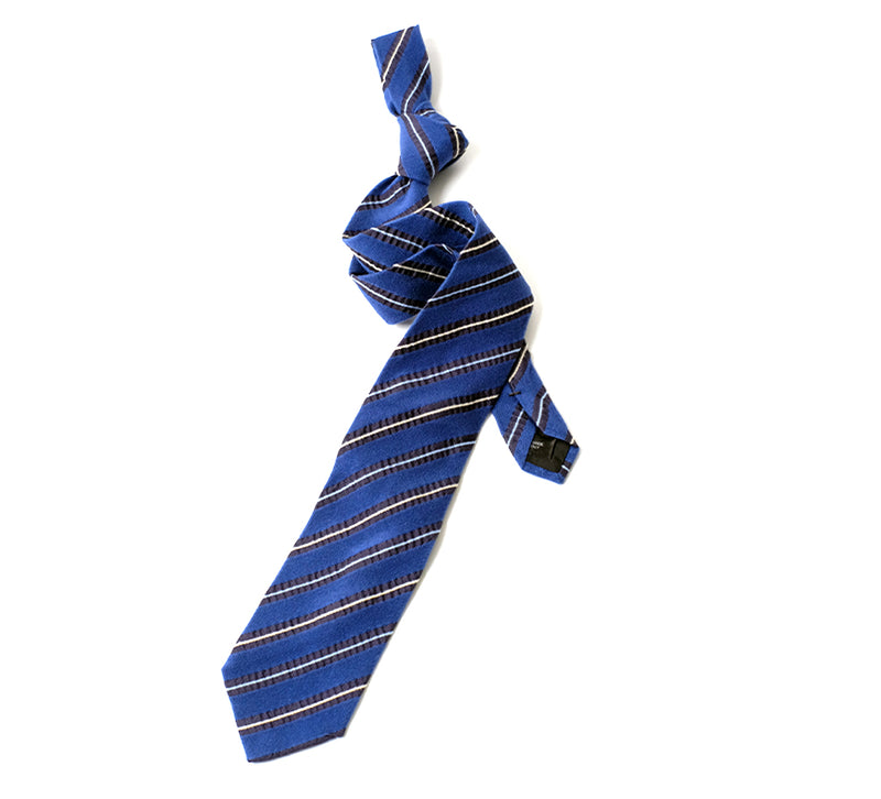 Deadstock Como Silk Tie - Blue White Stripe