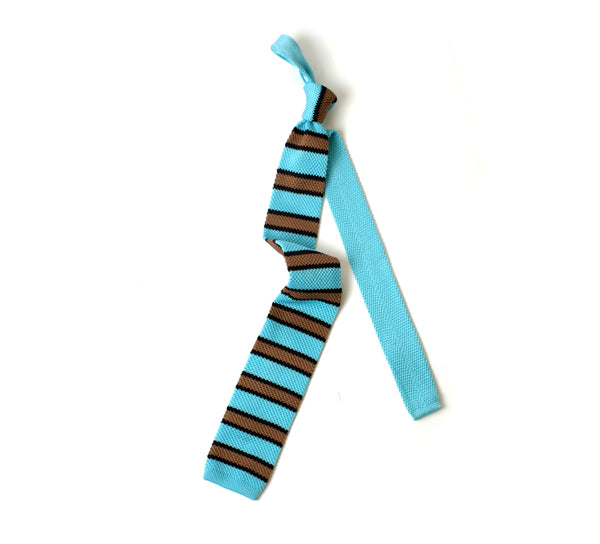 Deadstock Como Silk Knitted Tie - Teal Brown