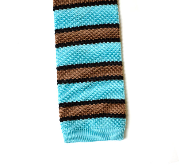 Deadstock Como Silk Knitted Tie - Teal Brown