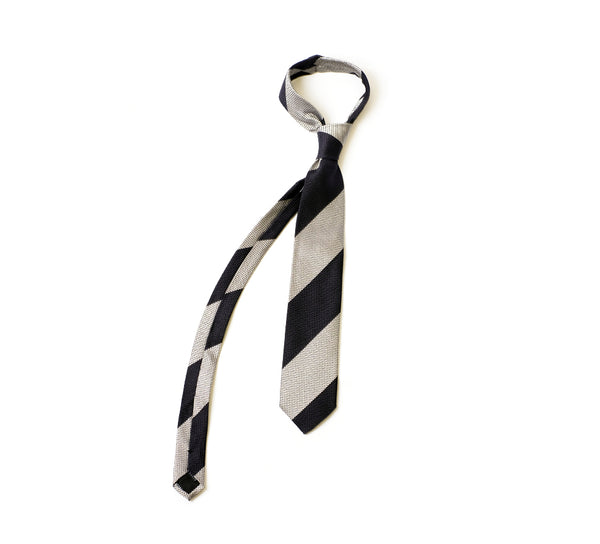 Deadstock Como Silk Tie - Ecru Navy Stripe