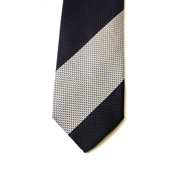Deadstock Como Silk Tie - Ecru Navy Stripe