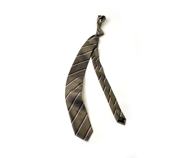Deadstock Como Silk Tie - Olive Brown White Stripe