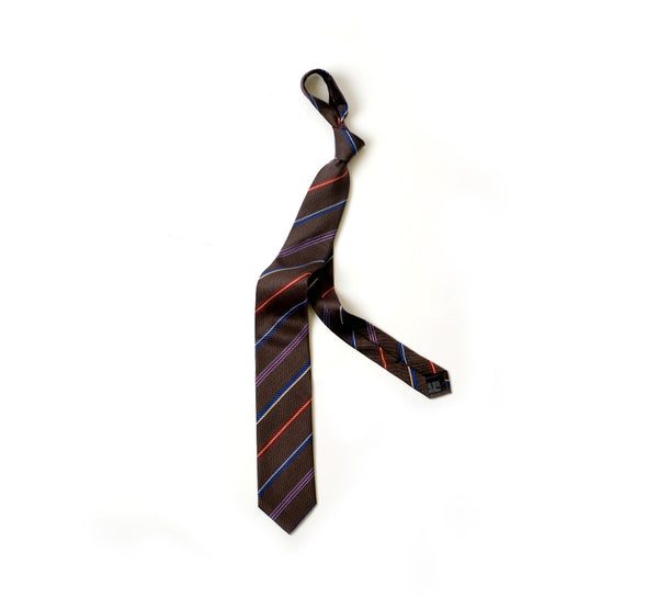 Deadstock Como Silk Tie - Brown Claret Stripe
