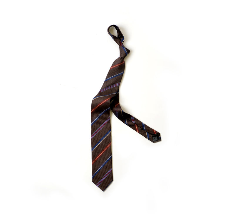Deadstock Como Silk Tie - Brown Claret Stripe