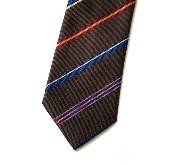 Deadstock Como Silk Tie - Brown Claret Stripe